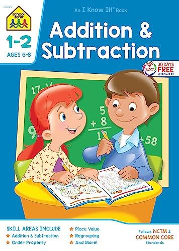 School Zone (Addition & Subtraction Workbook) - 32 Pages, Ages 6 to 8, 1st Grade, 2nd Grade, Sums, Differences, Place Value, Order Property, and More
