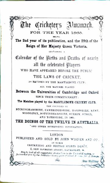 The Cricketer's Almanack for the Year 1865, being the 2nd year of its publication, and the 29th of the Reign of Her Majesty Queen Victoria