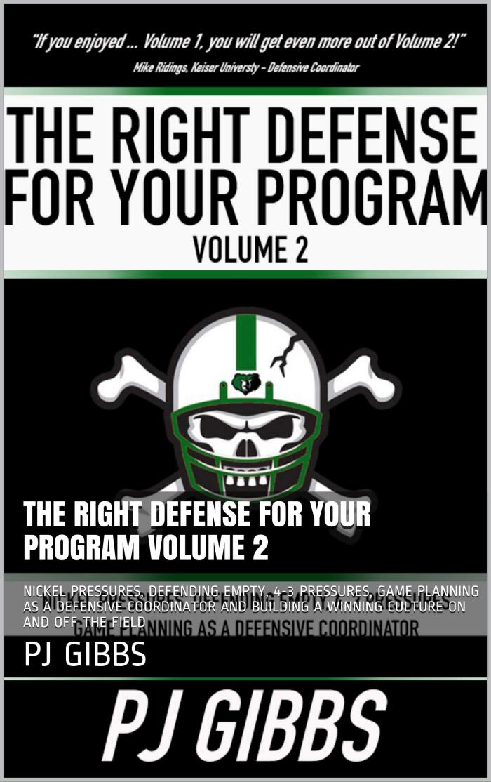 THE RIGHT DEFENSE FOR YOUR PROGRAM VOLUME 2: NICKEL PRESSURES, DEFENDING EMPTY, 4-3 PRESSURES, GAME PLANNING AS A DEFENSIVE COORDINATOR AND BUILDING A WINNING CULTURE ON AND OFF THE FIELD