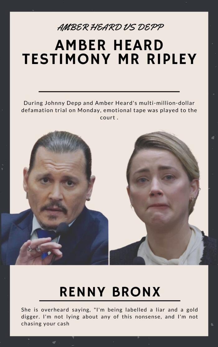 Amber Heard Testimony Mr Ripley: She Is Overheard Saying, "I'm Being Labelled A Liar And A Gold Digger. I'm Not Lying About Any Of This Nonsense, And I'm ... Heard