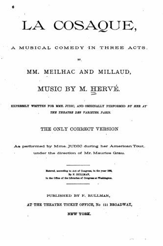 La cosaque, a musical comedy in three acts