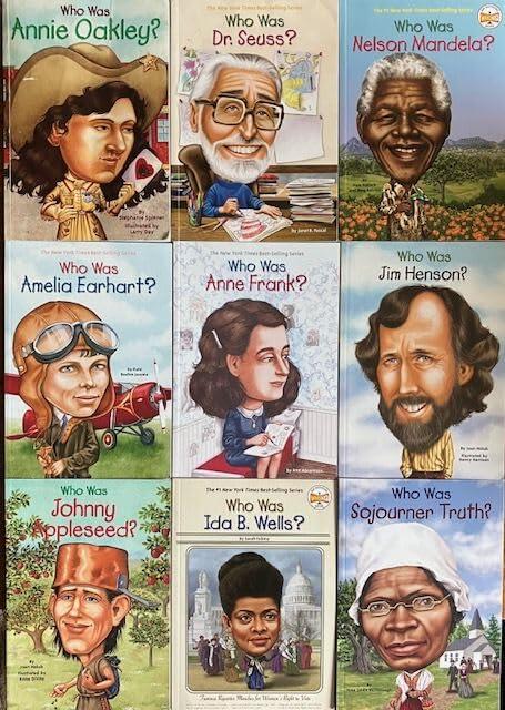 Who Was 10 Book Set - Ida B. Wells - Amelia Earhart - Anne Frank - Sojourner Truth - Nelson Mandela - Johnny Appleseed - Jim Henson- Who Was Dr. Seuss - Annie Oakley - Blackbeard