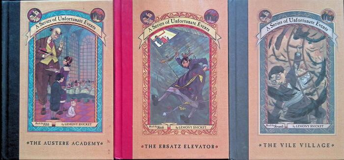A Series of Unfortunate Events: 13 Volumes (1. Bad Beginning, 2. Reptile Room, 3. Wide Window, 4. Miserable Mill, 5. Austere Academy, 6. Ersatz Elevator, 7. Vile Village, 8. Hostile Hospital, 9. Carnivorous Carnival, 10. Slippery Slope, 11. Grim Grotto...
