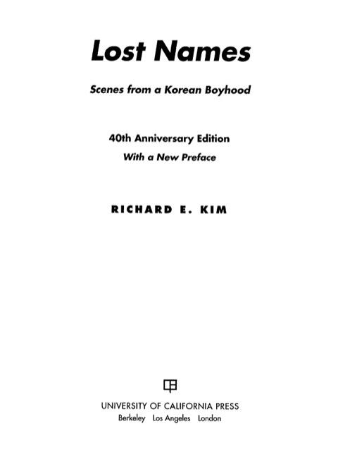 Lost Names: Scenes from a Korean Boyhood
