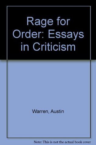 Rage for order;: Essays in criticism