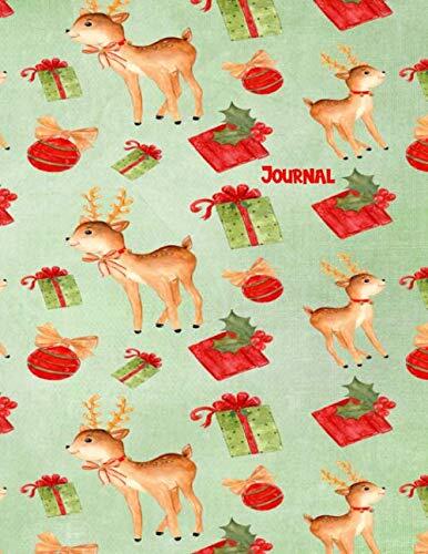 Journal: Christmas Theme Blank Lined Writing Journal with Wide Ruled Paper For Kids and Adults - Reindeer Themed Composition Notebook