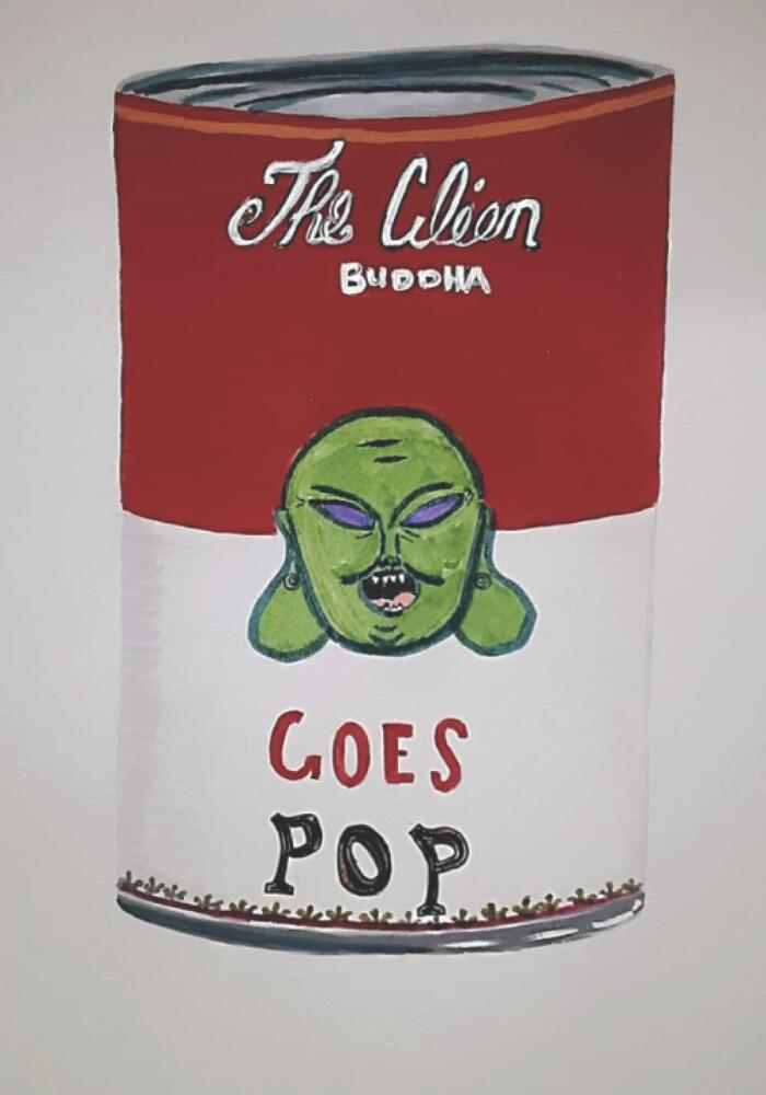 The Alien Buddha Goes Pop: Black and White Print