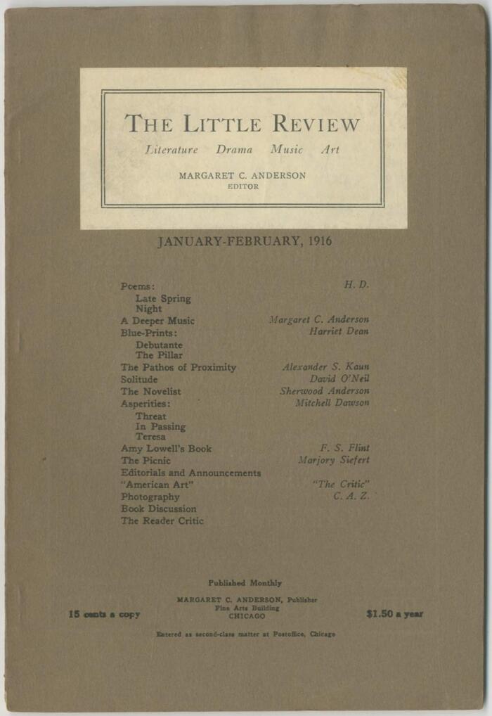 The Little Review: Vol. 2, No. 10: January-February, 1916