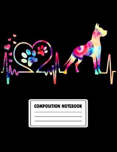 Doberman Dog Heartbeat Tie Dye Composition Notebook: (8.5 x 11 in) 120 pages, Wide Ruled Journal Notebook For Dog Owners, Puppy Lovers, Use for School, Work, Ideas, Writing