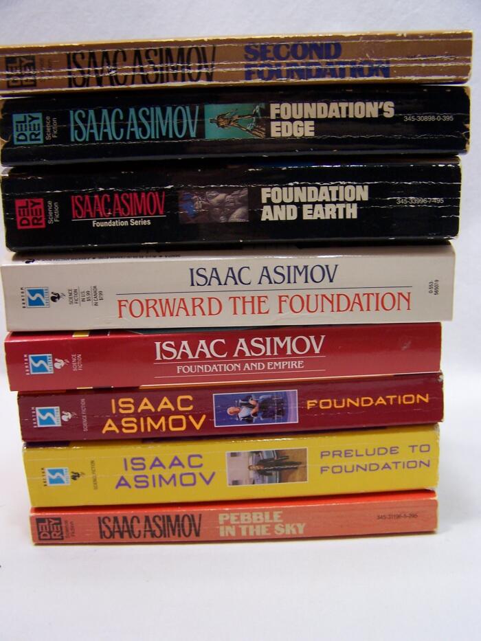 Complete 8 book set Foundation Series: Problems in Sky Prelude to Foundation, Foundation, Foundation and Empire, Second Foundation Foundation's Edge, and Earth and Forward to
