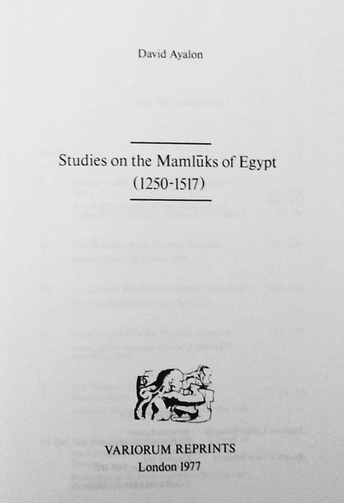 Studies on the Mamlūks of Egypt (1250-1517)