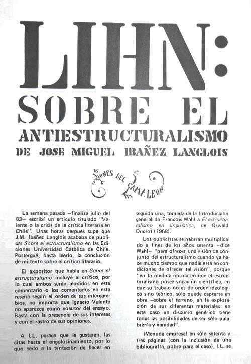 Sobre el antiestructuralismo de José Miguel Ibáñez Langlois