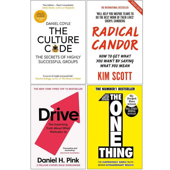 The Culture Code, Radical Candor, Drive Daniel H. Pink, The One Thing 4 Books Collection Set