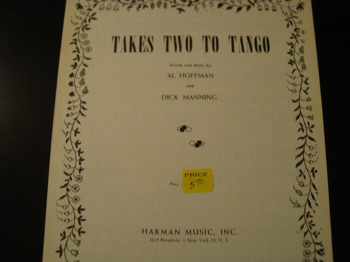 TAKES TWO TO TANGO AL HOFFMAN PEARL BAILEY 1952 SHEET SHEET MUSIC 307