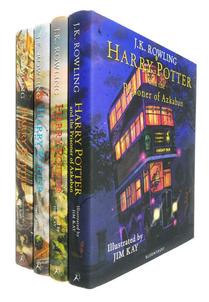 Harry Potter The Illustrated 4 Books Collection Set By J K Rowling - The Philosophers Stone, The Chamber of Secrets, The Prisoner of Azkaban, The Goblet of Fire