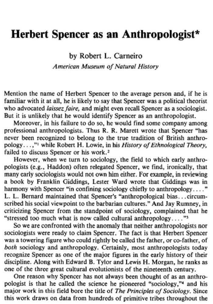 Herbert Spencer as an Anthropologist
