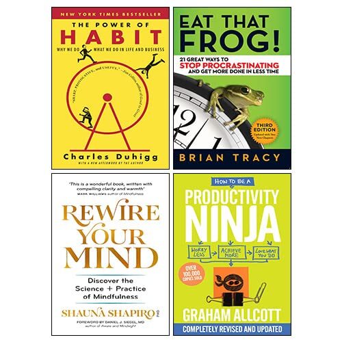 The Power of Habit, Eat That Frog!, Rewire Your Mind, How to be a Productivity Ninja 4 Books Collection Set