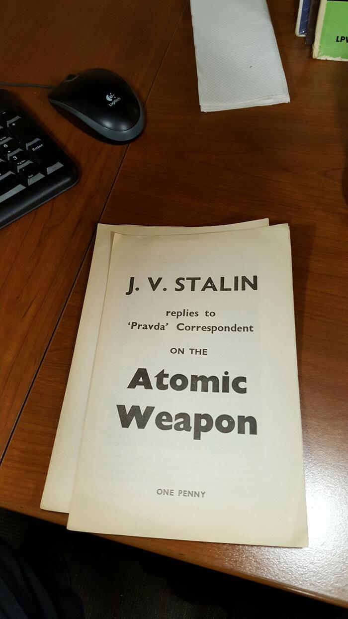 J.V. Stalin replies to 'Pravda' correspondent on the atomic weapon