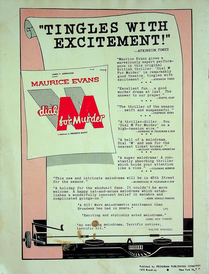 Maurice Evans in Dial M for Murder [Souvenir Program]