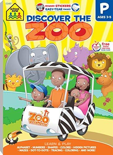 School Zone - Discover the Zoo Preschool Learning Workbook - 240 Pages, Ages 3 to 5, Stickers, Alphabet, ABCs, and More