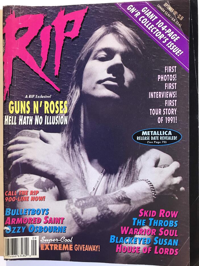 RIP September 1991 Volume 5 Number 10 Giant 104-Page GN'R Collector's Issue! Guns N Roses