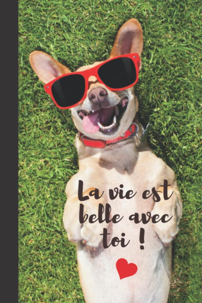 La vie est belle avec toi !: Carnet de notes ligné | Chien drôle avec lunettes de soleil fun