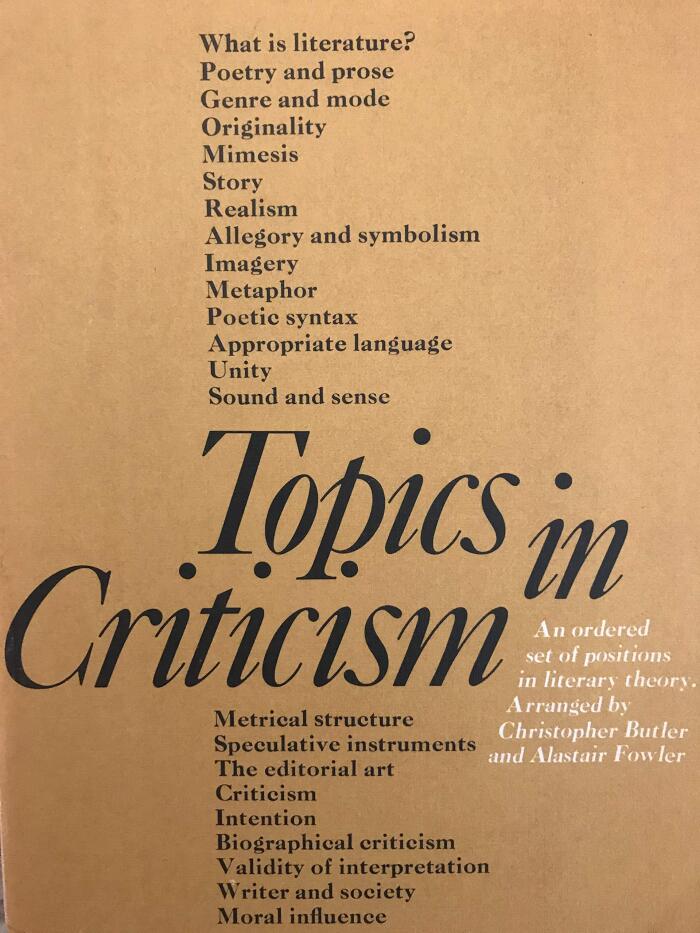 Topics in criticism: An ordered set of positions in literary theory