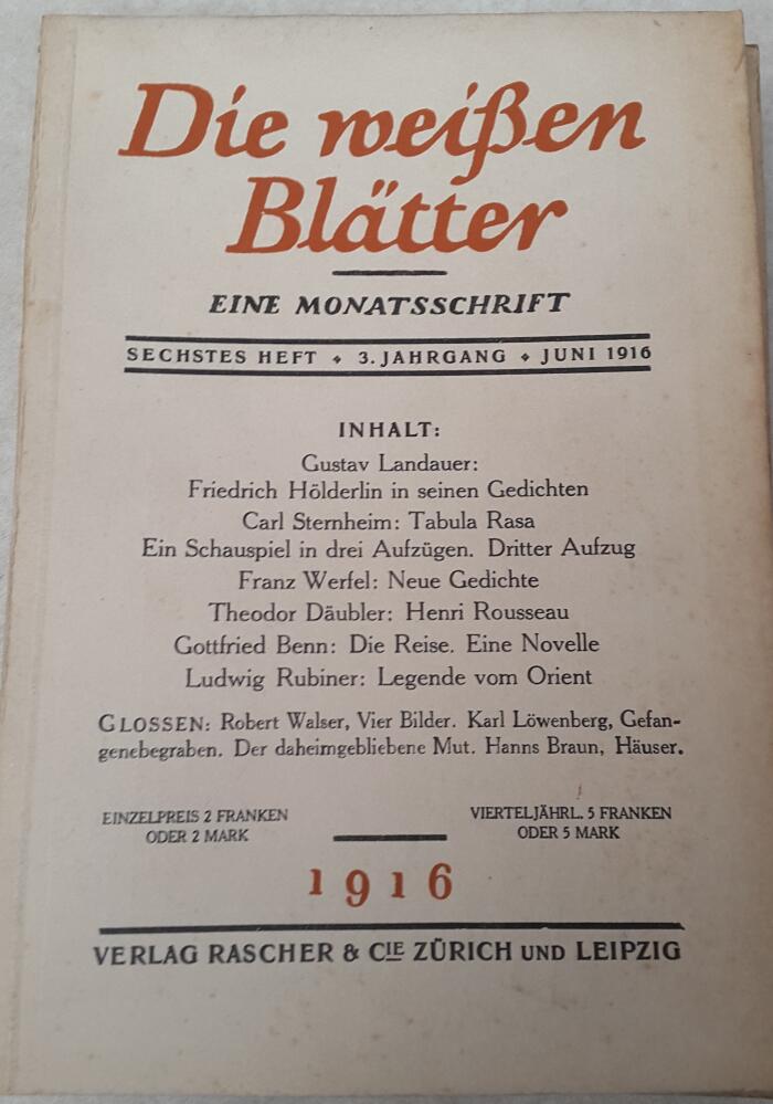 Die weißen Blätter: eine Monatsschrift, 3. Jahrg., Heft 6, Juni 1916