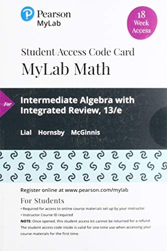Mylab Math with Pearson Etext -- 18 Week Standalone Access Card -- For Intermediate Algebra