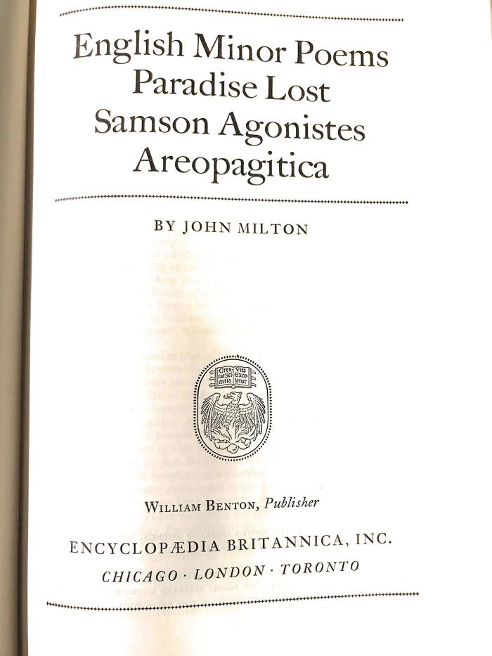 Great Books of the Western World Vol. 32: English Minor Poems, Paradise Lost, Samson Agonistes, Areopagitica By Milton, John