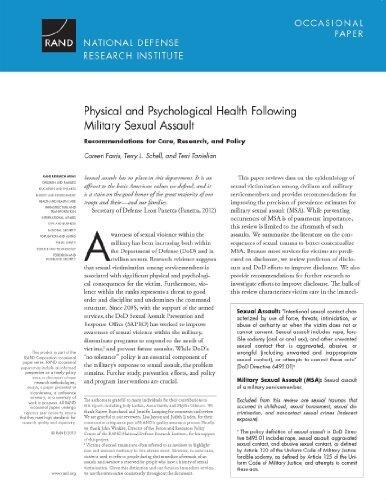Physical and Psychological Health Following Military Sexual Assault: Recommendations for Care, Research, and Policy