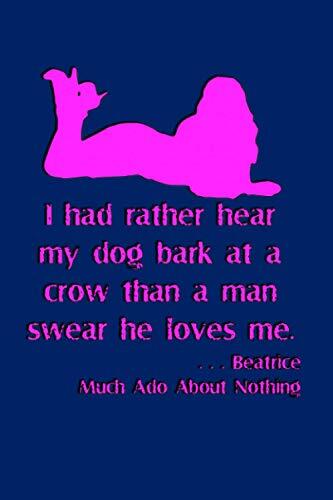 Bard Notes - I had rather hear my dog bark at a crow than a man swear he loves me.: 100 page 6" x 9" Shakespearean Quotation Blank Ruled Notebook for ... thoughts, your plans, or your classroom notes