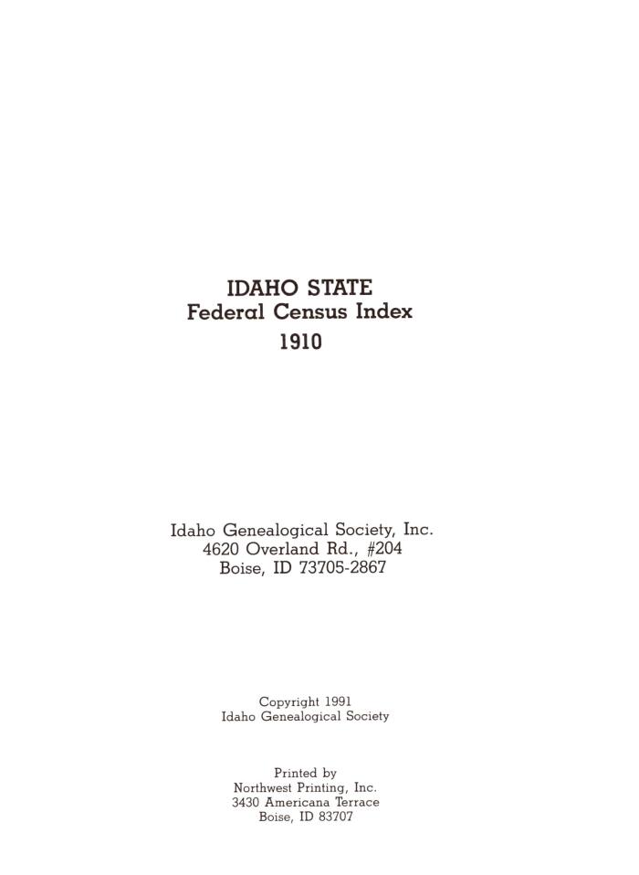 Idaho State Federal Census Index, 1910