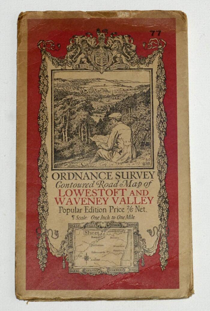 Lowestoft & Waveney Valley: Ordnance Survey Contoured Road Maps. Sheet 77. Folded coloured map mounted on cloth. Scale one inch to one mile.