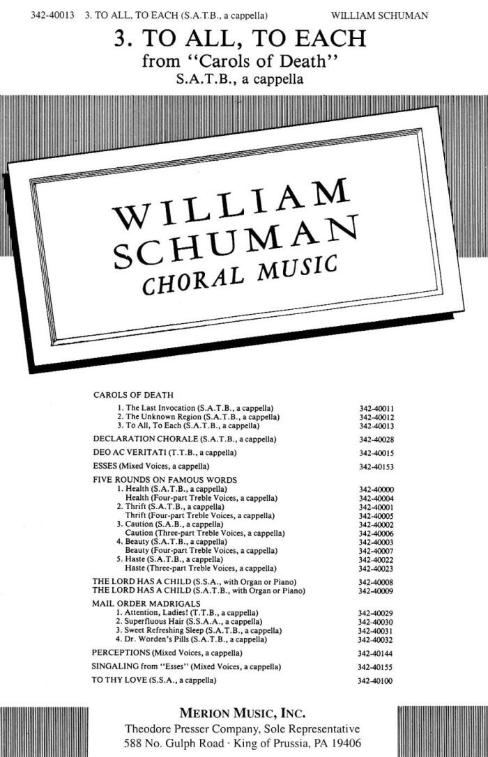 Schuman: 3 (To All, To Each)