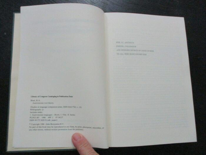 Austronesian root theory, Robert A. Blust,h/c, English edit.,Holland, 1988. gb2