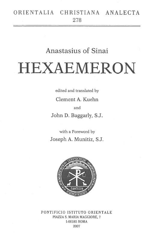 Anastasius of Sinai: Hexaemeron (Orientalia Christiana Analecta 278)