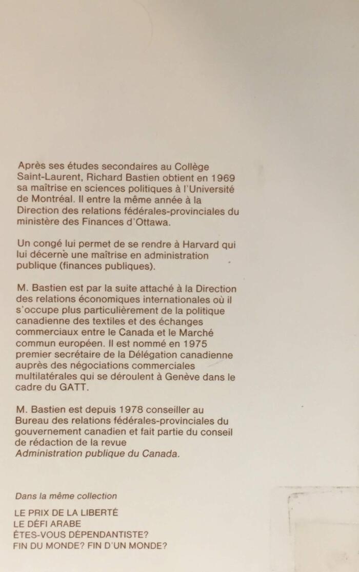 La solution canadienne (Collection Temps présent)