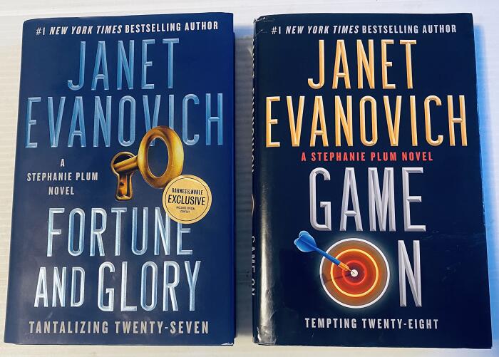 2 Janet Evanovich Books! 1) Fortune and Glory Tantalizing Twenty-Seven 2) Game On Tempting Twenty-Eight