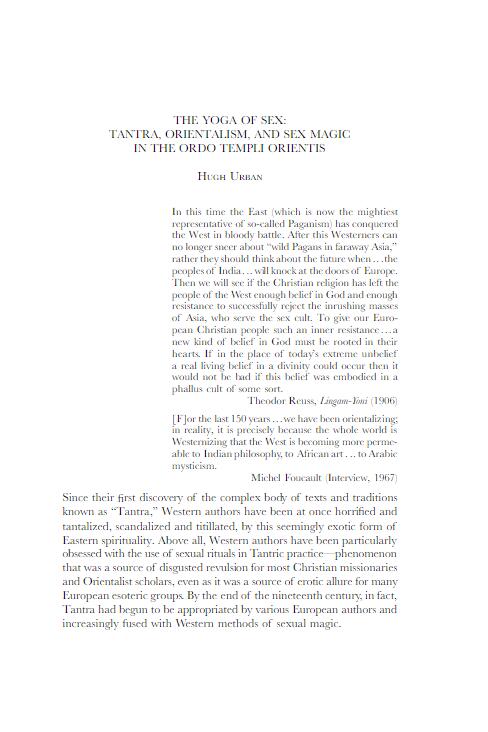 The Yoga of Sex: Tantra, Orientalism, and Sex Magic in the Ordo Templi Orientis