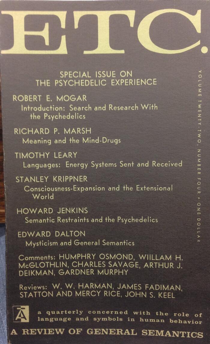 ETC., Special Issue on the Psychedelic Experience