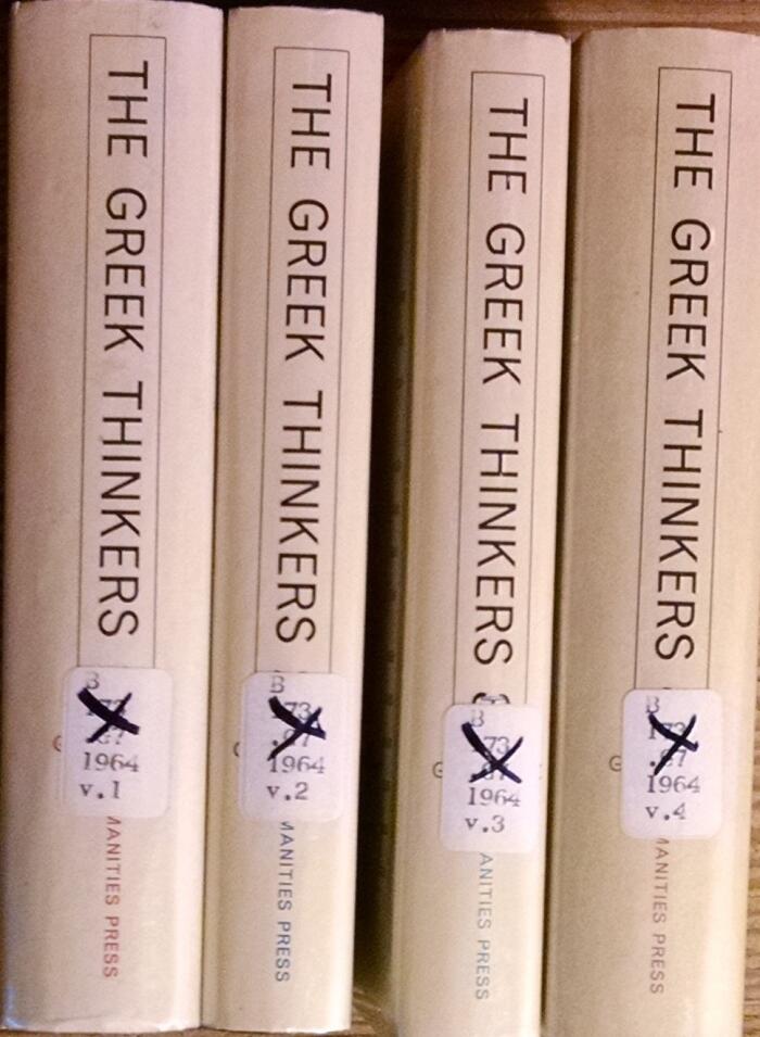 Greek Thinkers: A History of Ancient Philosophy. Volumes I-IV. Vol. I Translated by Laurie Magnus. Vols II-IV. Translated by G. G. Berry.