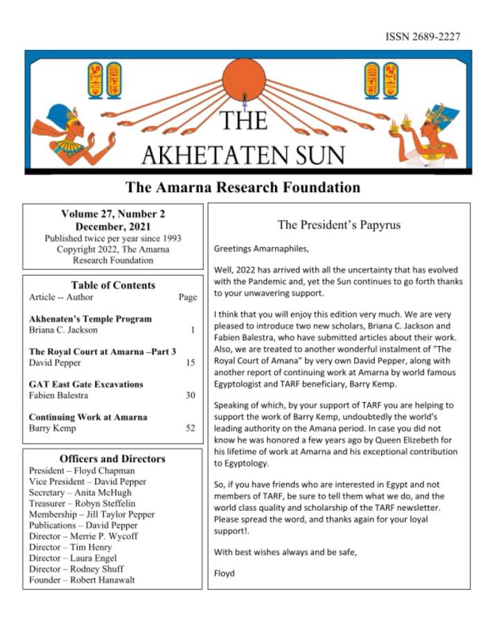 The Akhetaten Sun: Vol 27, No 2, December 2021