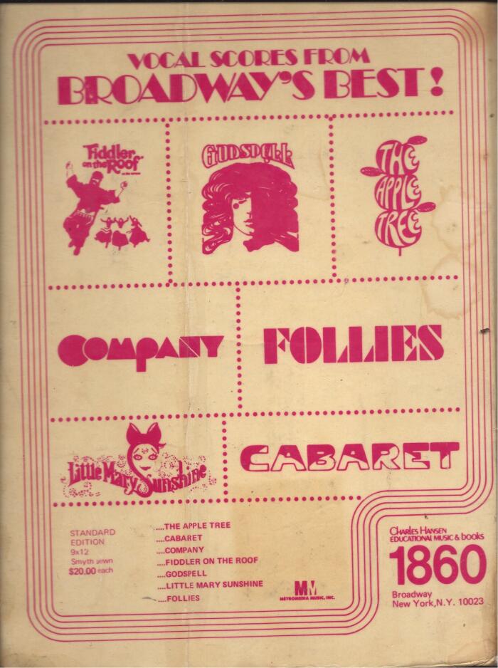 1964 Vintage Hardcover Fiddler on the Roof A new Musical. 184 Paged Conductors Edition Vocal Score w Piano Reduction. i-3048 Charles Hansen Educational Music & Books. 1860 Broadway First performance at Imperial Theater NYC. Metromedia Music, Inc.