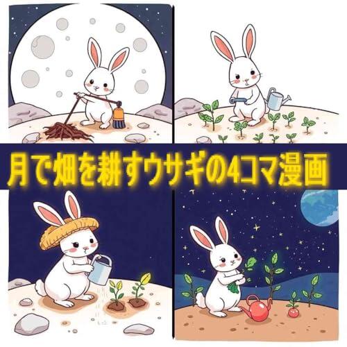 A four-panel comic about a rabbit plowing a field on the moon