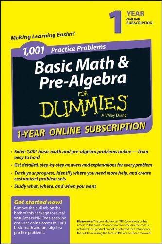 1,001 Basic Math & Pre-Algebra Practice Problems For Dummies Access Code Card