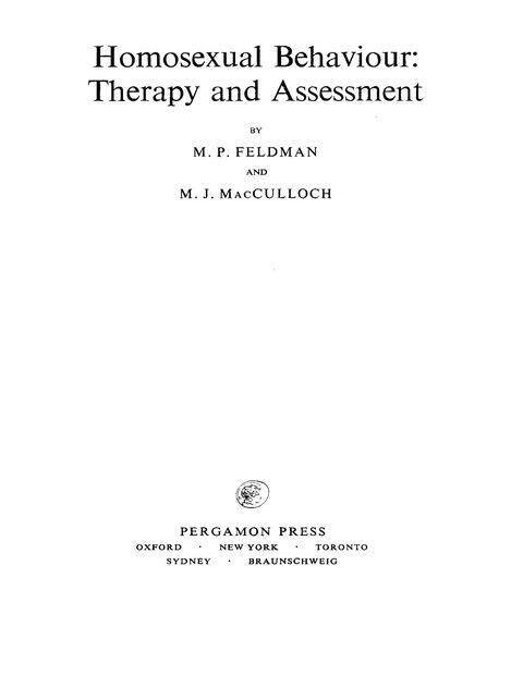 Homosexual Behaviour: Therapy and Assessment