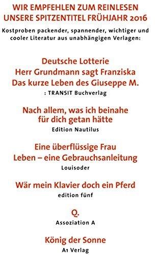 Wir empfehlen zum Reinlesen unsere Spitzentitel Frühjahr 2016: Transit, Edition Nautilus, Louisoder, Edition Fünf, Assoziation A, A1 Verlag