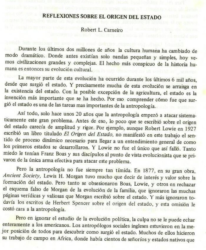 Reflexiones Sobre el Origen del Estado