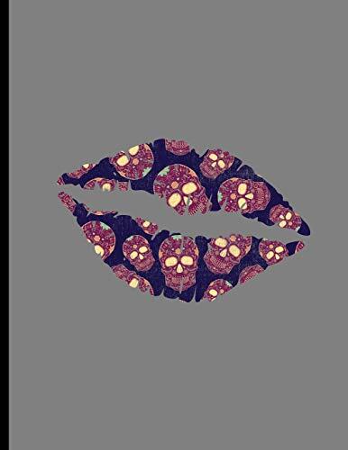 Kiss Mark Lips: Blue Skulls Dia De Los Muertos Halloween Lipstick Friendly Kisses Love And Romance Wide Ruled Lined Notebook - 120 Pages 8.5x11 Composition